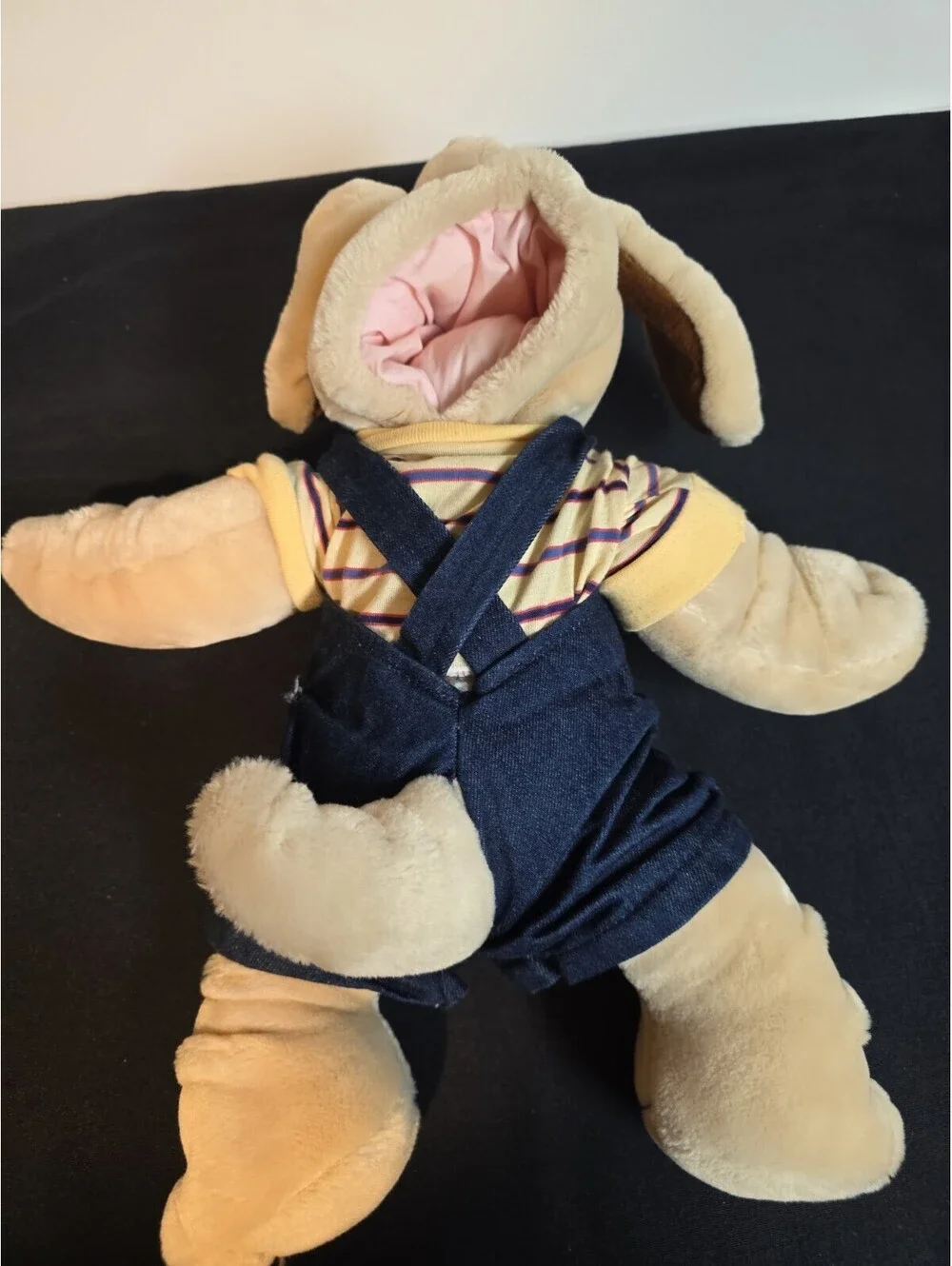 Ganz Bros Wrinkles Dog Hand Puppet Plush Denim Overall 1981 Vintage